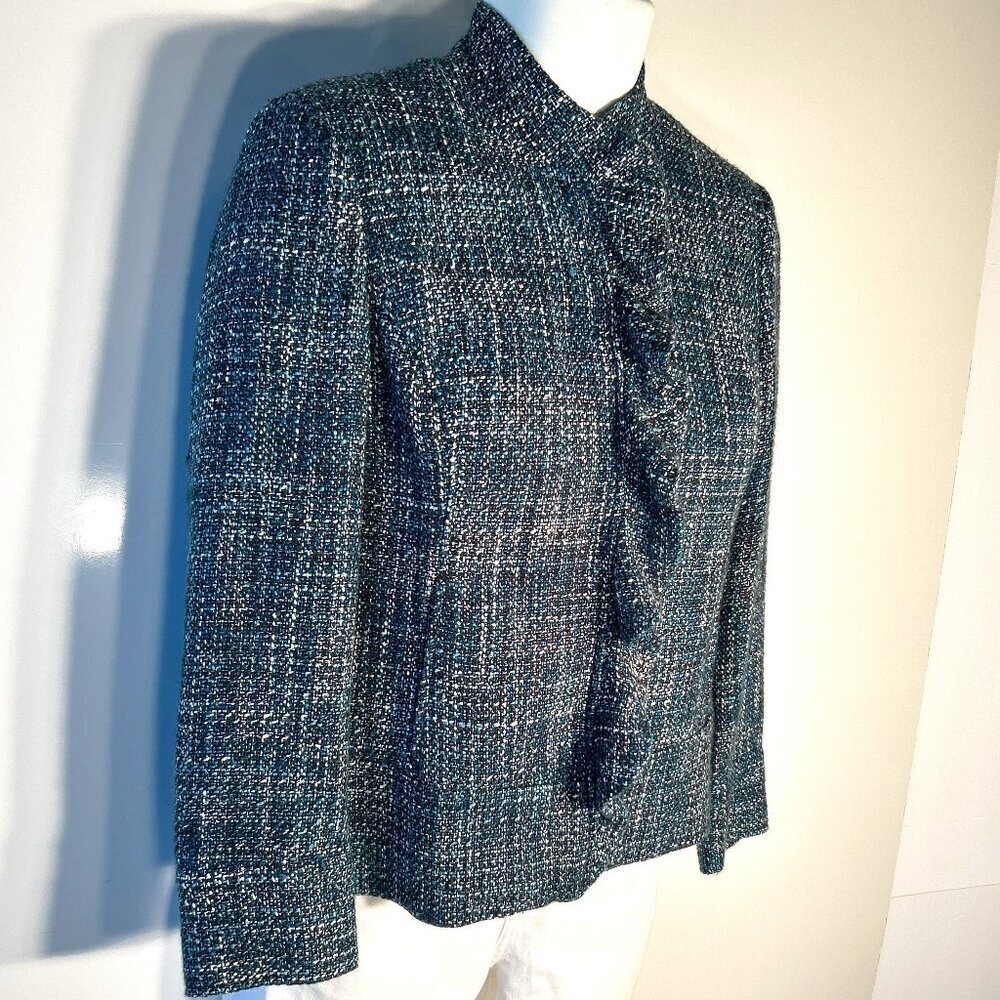 Chico's SZ1(8)  Blue Tweed Jacket / Blazer Chic Career Preppy Academia Old Money